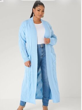 NWT Ashley Stewart Powder Blue cable knit sweater duster cardigan 26/28